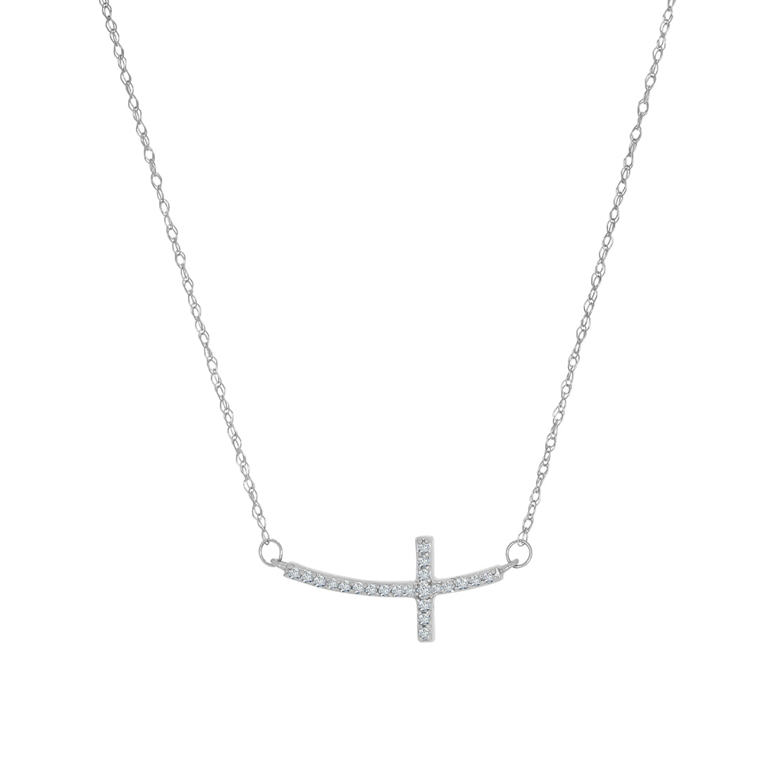 Gargantilla Oro Blanco 10k - Cruz Colgante con Diamantes, 43 cm Largo