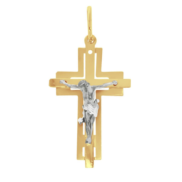 Cruz 3D Plana con Cruz sobre Cruz - Oro 14k - Infiniti Joyas