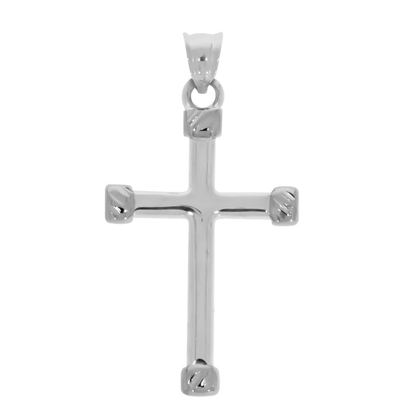 Cruz Redondeada Orillas Diamantadas - Oro Blanco 14k - Infiniti Joyas