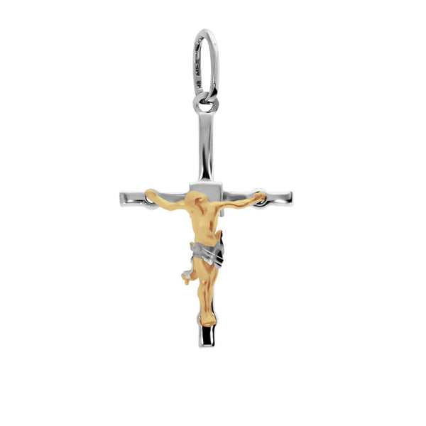 Cruz con Cristo Amarillo - Oro Blanco 14k - Infiniti Joyas