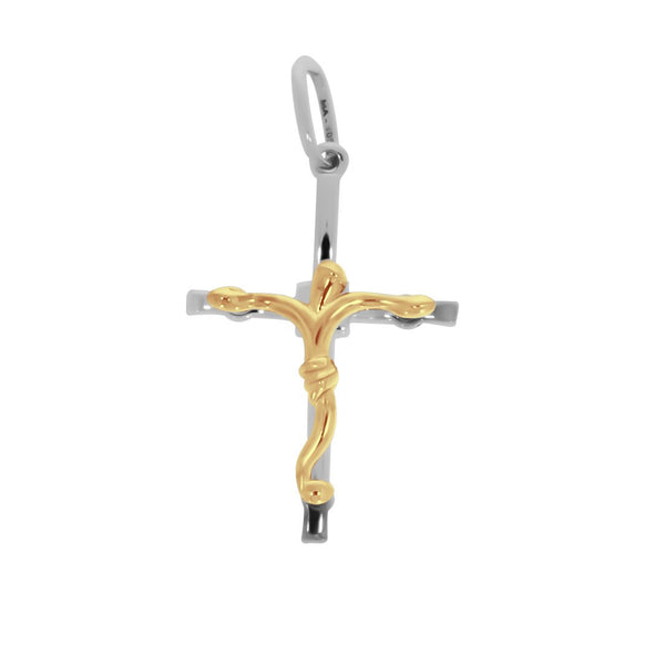 Cruz con Cristo Amarillo - Oro Blanco 14k - Infiniti Joyas