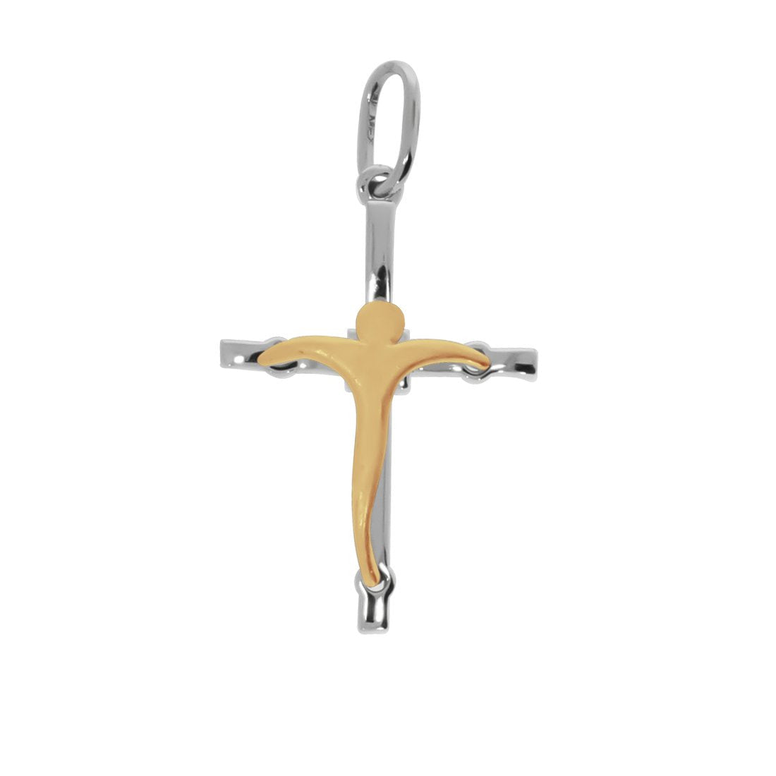 Cruz con Cristo Amarillo - Oro Blanco 14k - Infiniti Joyas