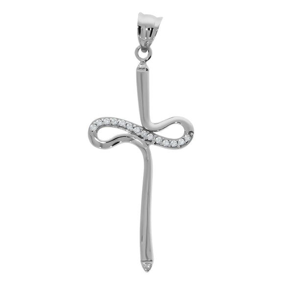 Cruz Oro Blanco 14k, Con Zirconias, Alto 3.8 cm, Ancho 1.6 cm - Infiniti Joyas