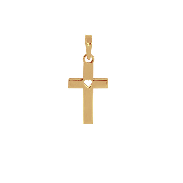 Cruz Oro 14k - Lisa con Corazón de 1.9 cm Alto, 0.9 cm Ancho