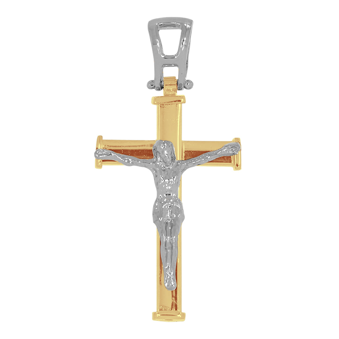 Cruz Oro 14k - Con Cristo Blanco 3.5 cm Alto, 1.8 cm Ancho