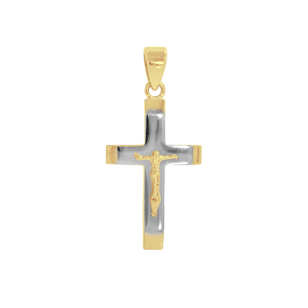 Cruz Oro 14k - Placa Blanca y Lisa con Cristo de 2.5 cm Alto