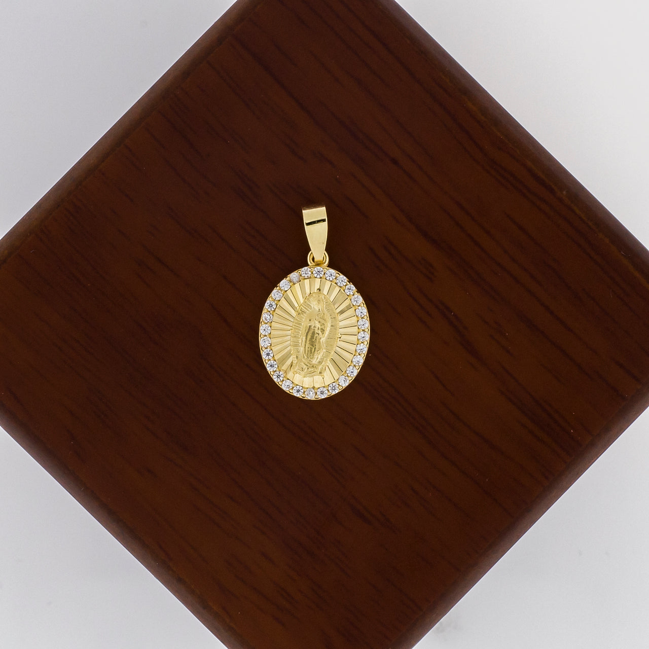 Medalla Oro 14k - Virgen de Guadalupe con Zirconias