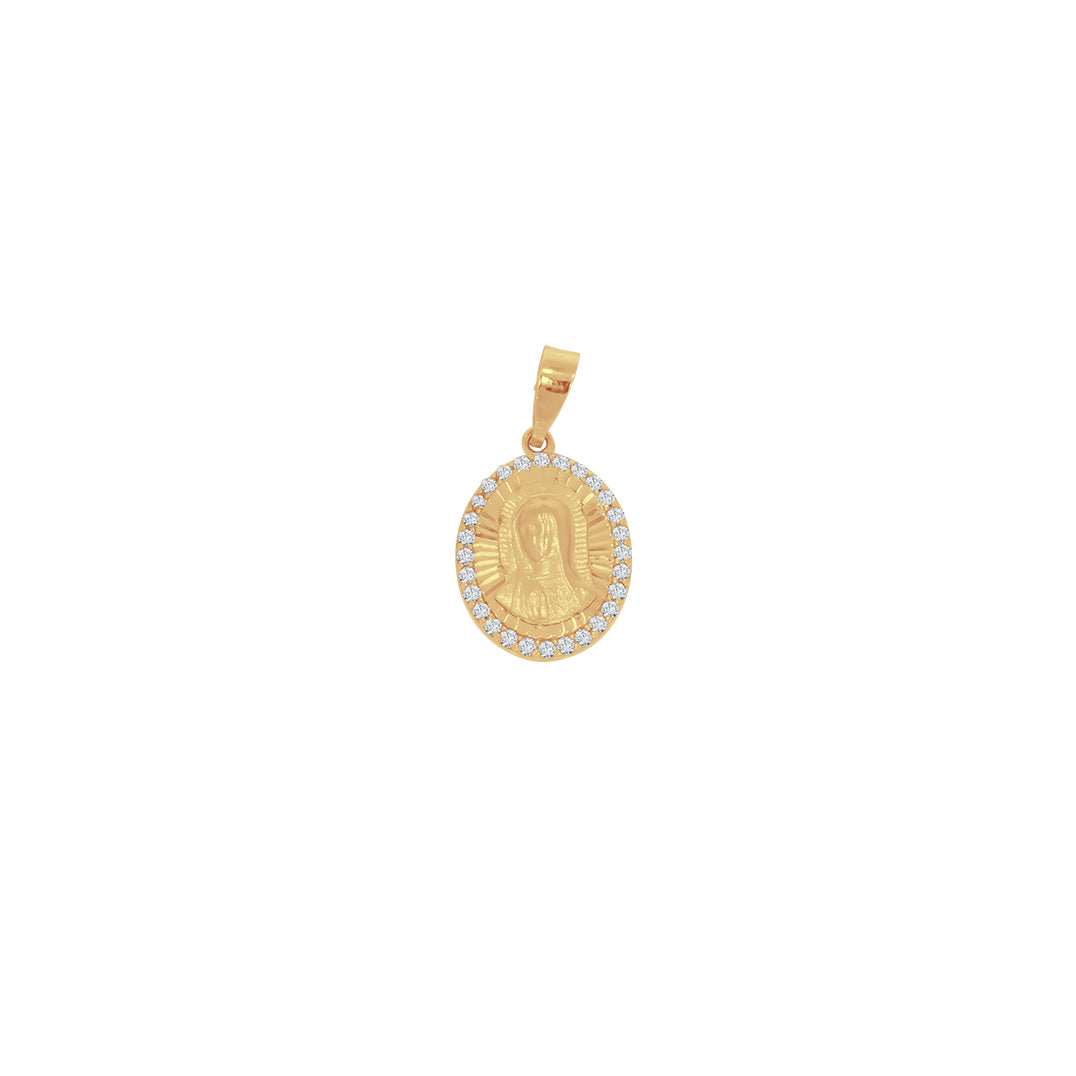 Medalla Oro 14k - Cara Virgen de Guadalupe con Zirconias