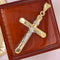 Cruz Oro Amarillo 14k con Cristo Blanco, Forma Tubo, Alto 5.5 cm, Ancho 3 cm - Infiniti Joyas
