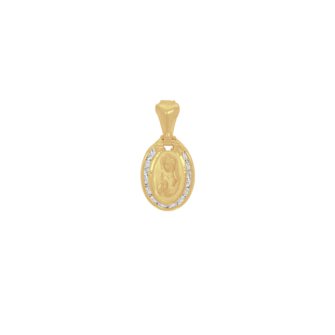 Medalla Oval Virgen Guadalupe Busto Oro 10k, con Zirconias, 1.8 cm alto, Largo .9 cm, Oro 10k