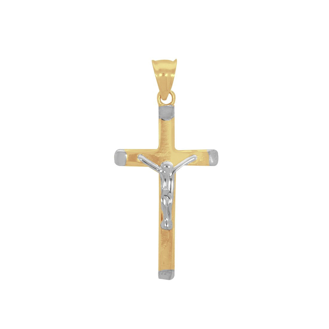 Dije Oro 10k, Cruz con Cristo Oro Combinado Blanco/Amarillo - Infiniti Joyas
