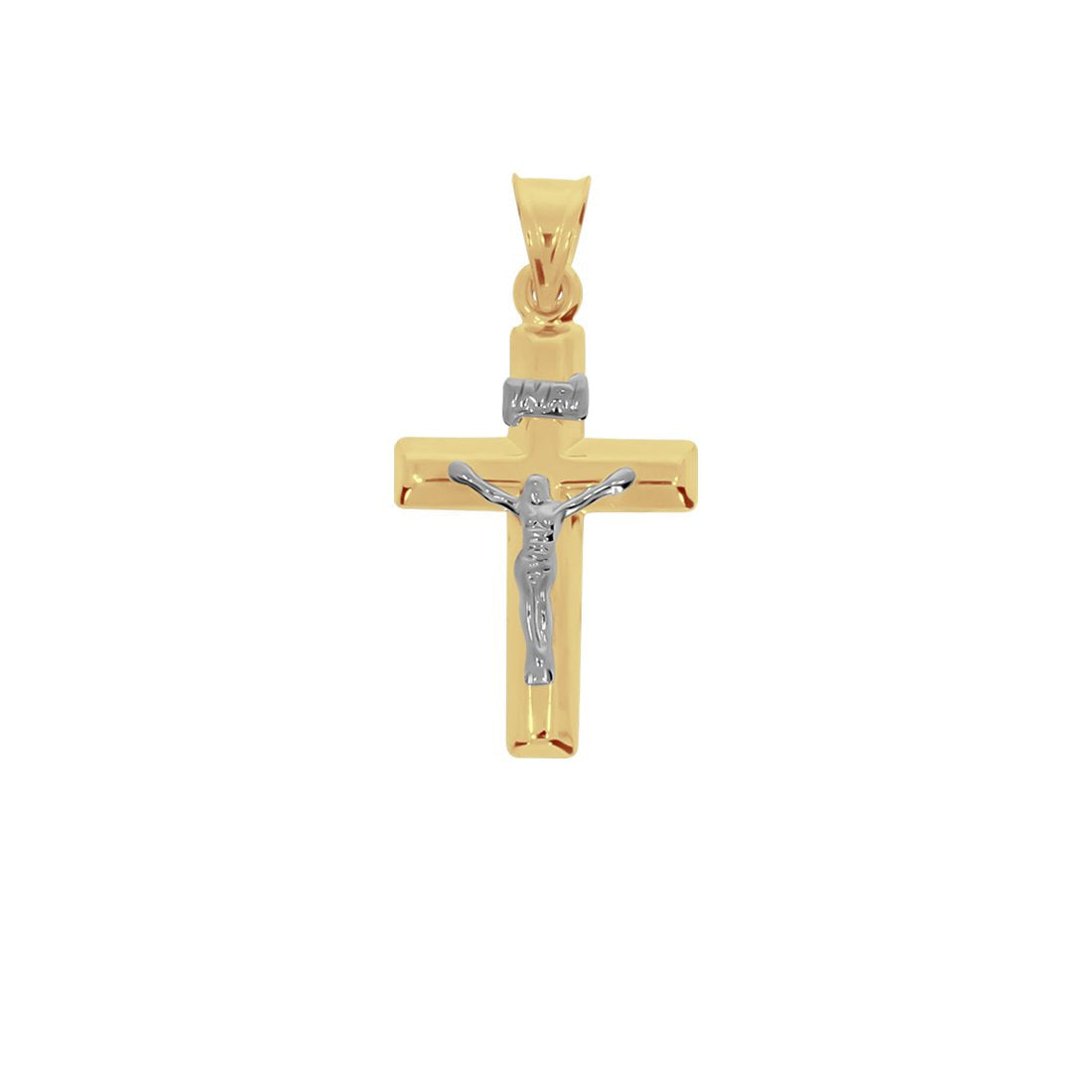 Cruz Oro Amarillo 10k con Cristo Blanco, Forma Tubo, Alto 3 cm, Ancho 1.5 cm - Infiniti Joyas