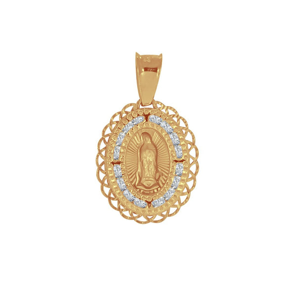 Medalla Oro Amarillo 10k, Virgen de Guadalupe con Zirconias 1.8 cm - Infiniti Joyas