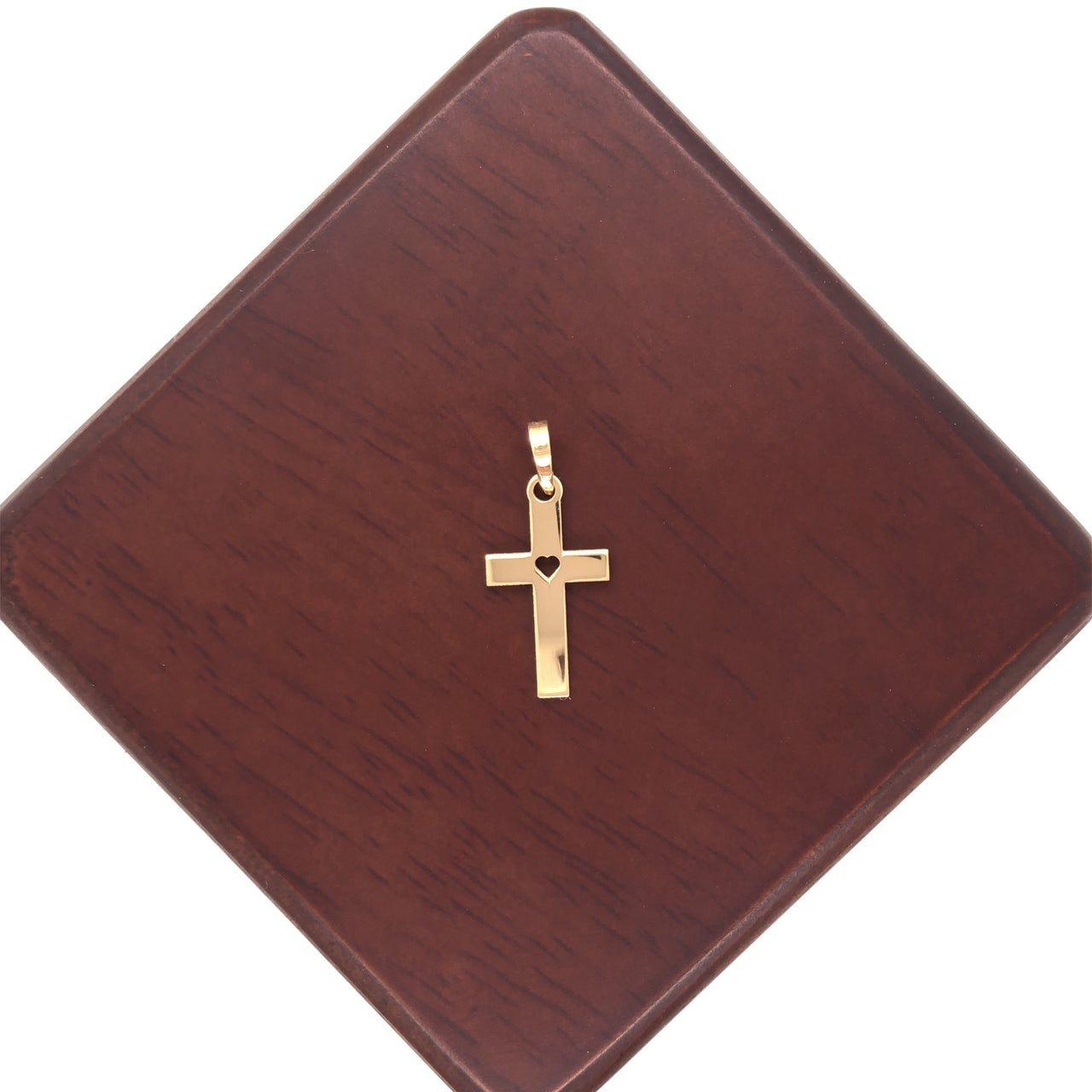 Cruz Oro 10k - Lisa con Corazón de 1.9 cm Alto