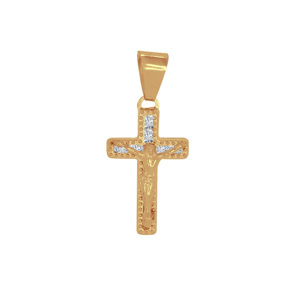 Cruz Oro 10k - Cristo Biselado con Zirconias 2.1 cm Alto