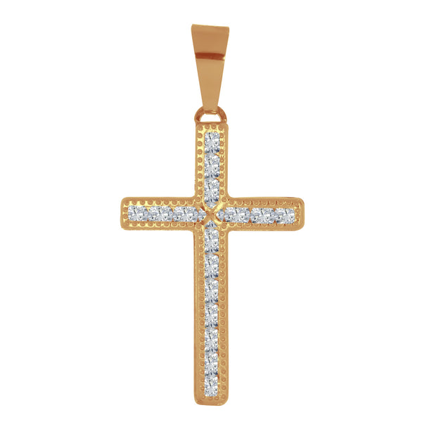 Cruz Oro 10k - Biselado con Zirconias 3.5 cm Alto