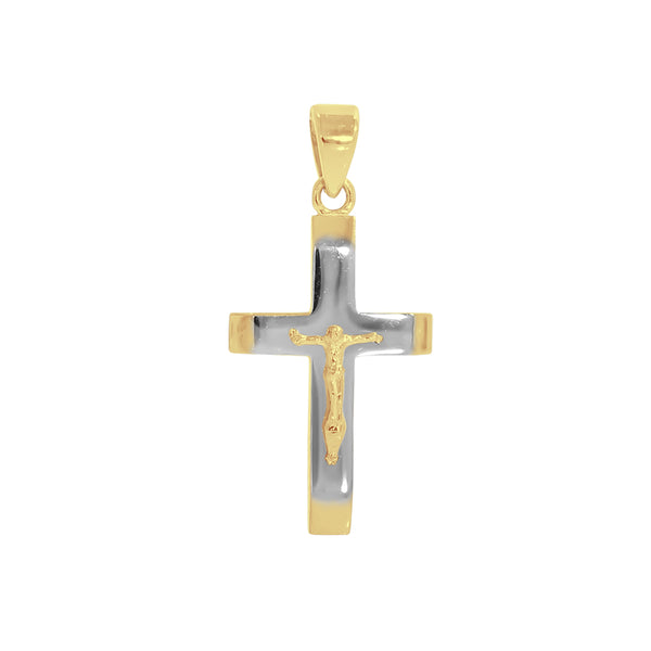 Cruz Oro 10k - Placa Blanca y Lisa con Cristo de 2.5 cm Alto