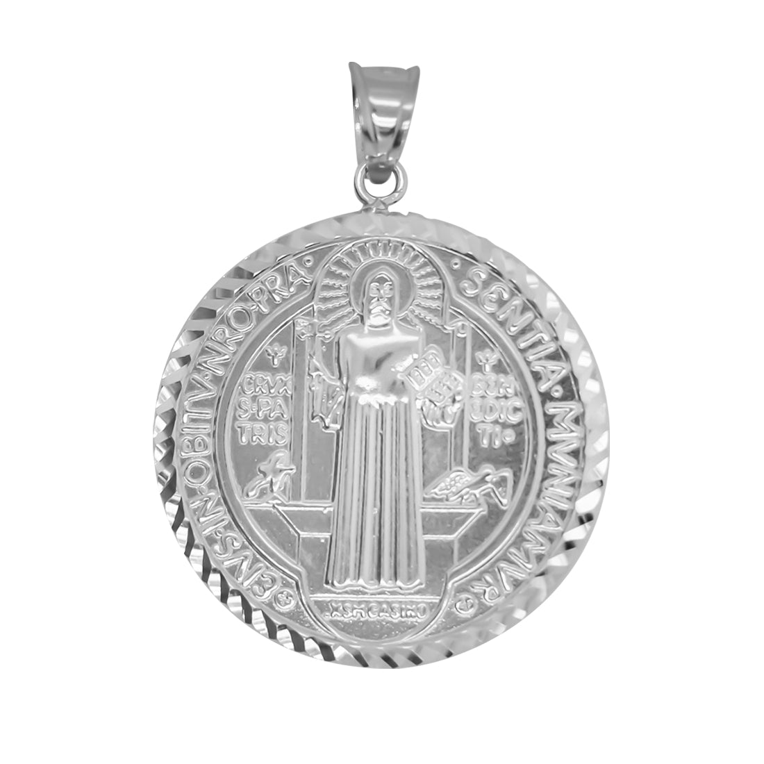 Medalla Oro Blanco 10k - San Benito de 2.6 cm Diámetro
