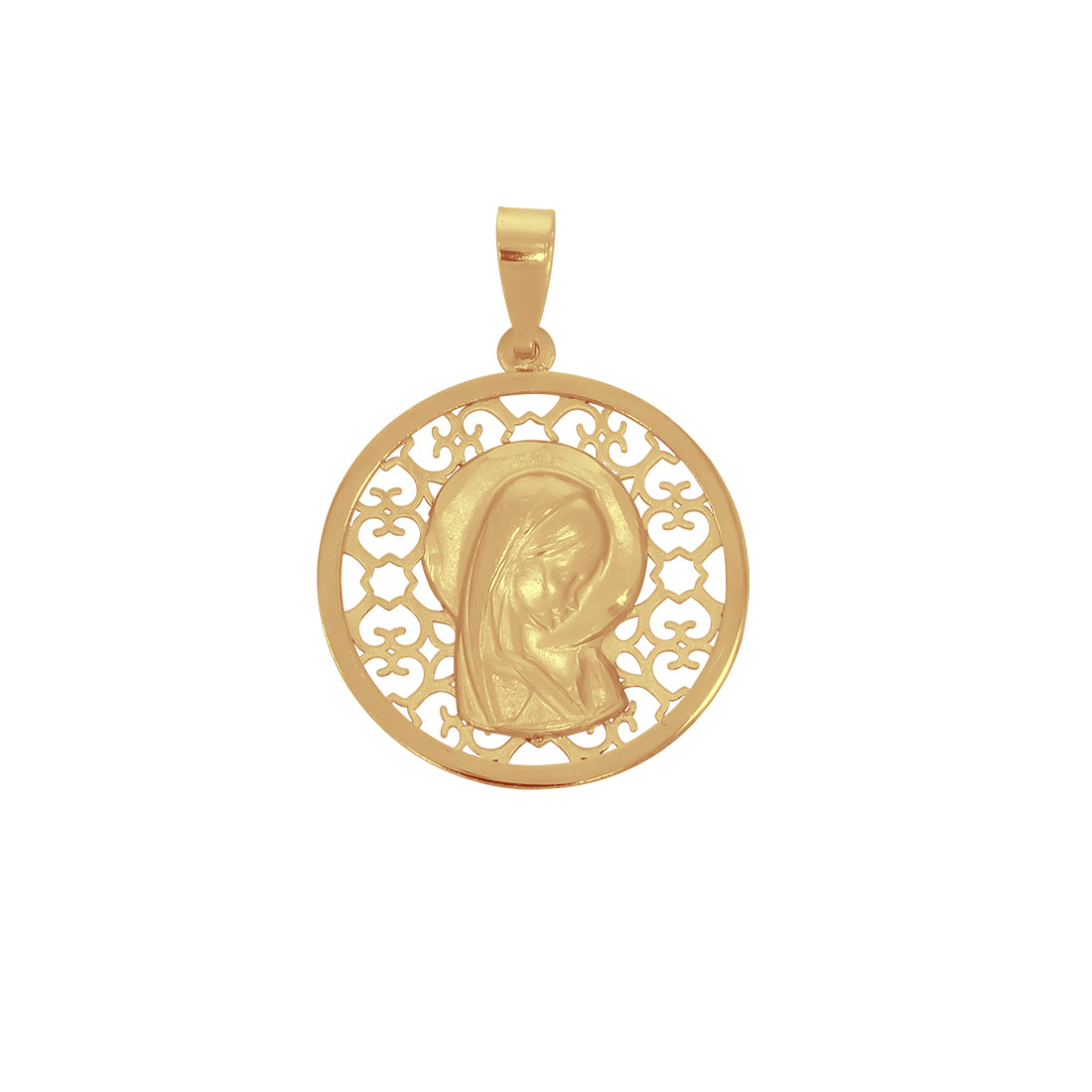 Medalla Oro 10k - Virgen Niña  alto 2.5 cm, ancho 1.8 cm