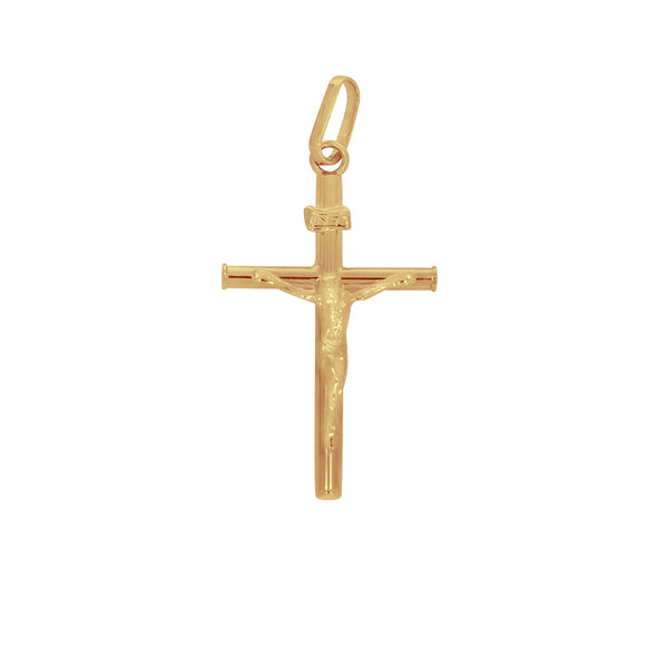 Cruz Oro 10k con Cristo - Forma Tubo, Alto 3.8 cm, Ancho 1.9 cm