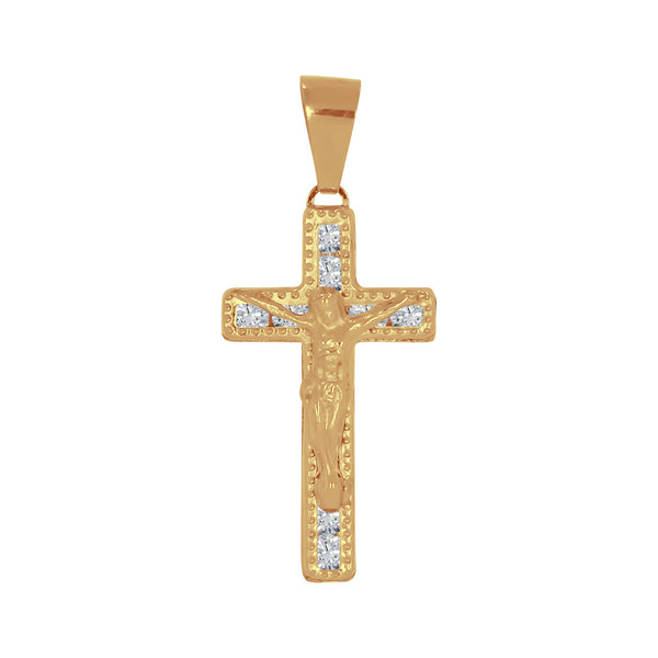 Cruz Oro 10k - Cristo Biselado con Zirconias 2.8 cm Alto