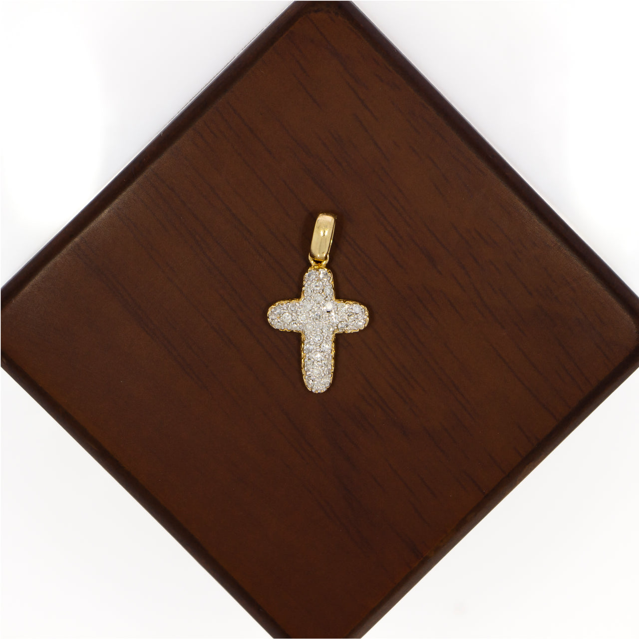 Cruz Oro Amarillo 14k, Diamantes de 22 Puntos Totales