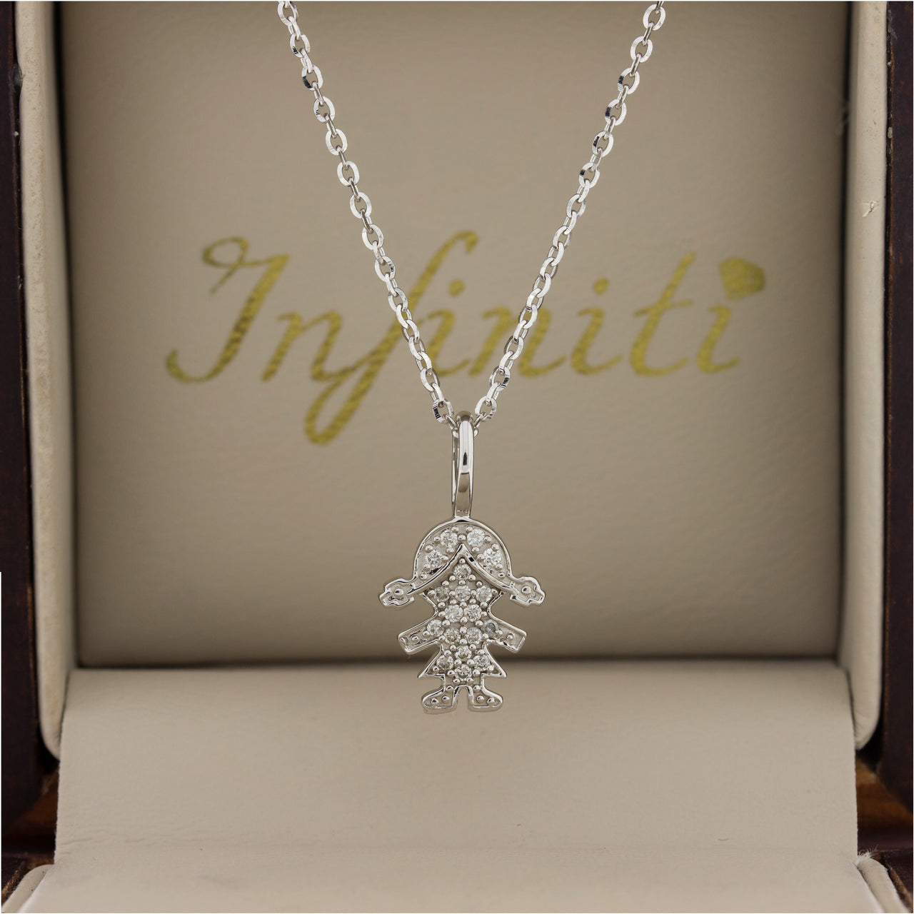 Dije Oro Blanco 14k - Niña con Diamantes 7 Puntos Totales