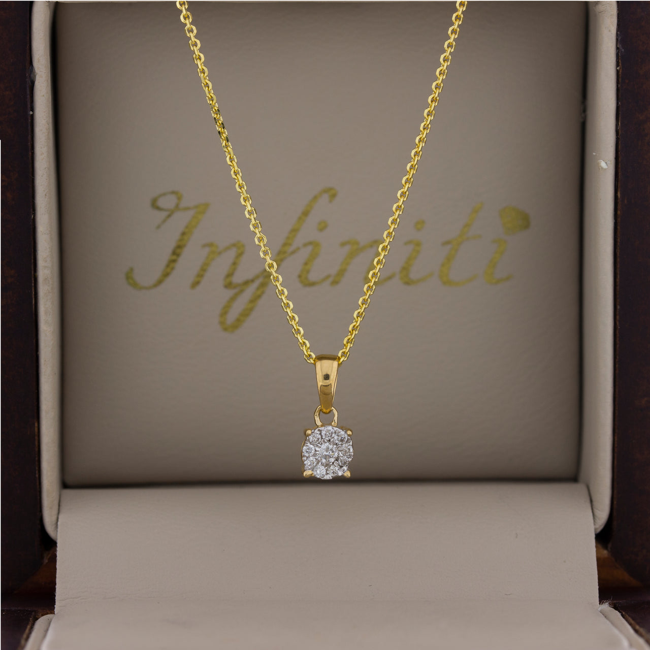 Dije de Oro Amarillo 14k - Dije Redondo con Diamante 8 puntos