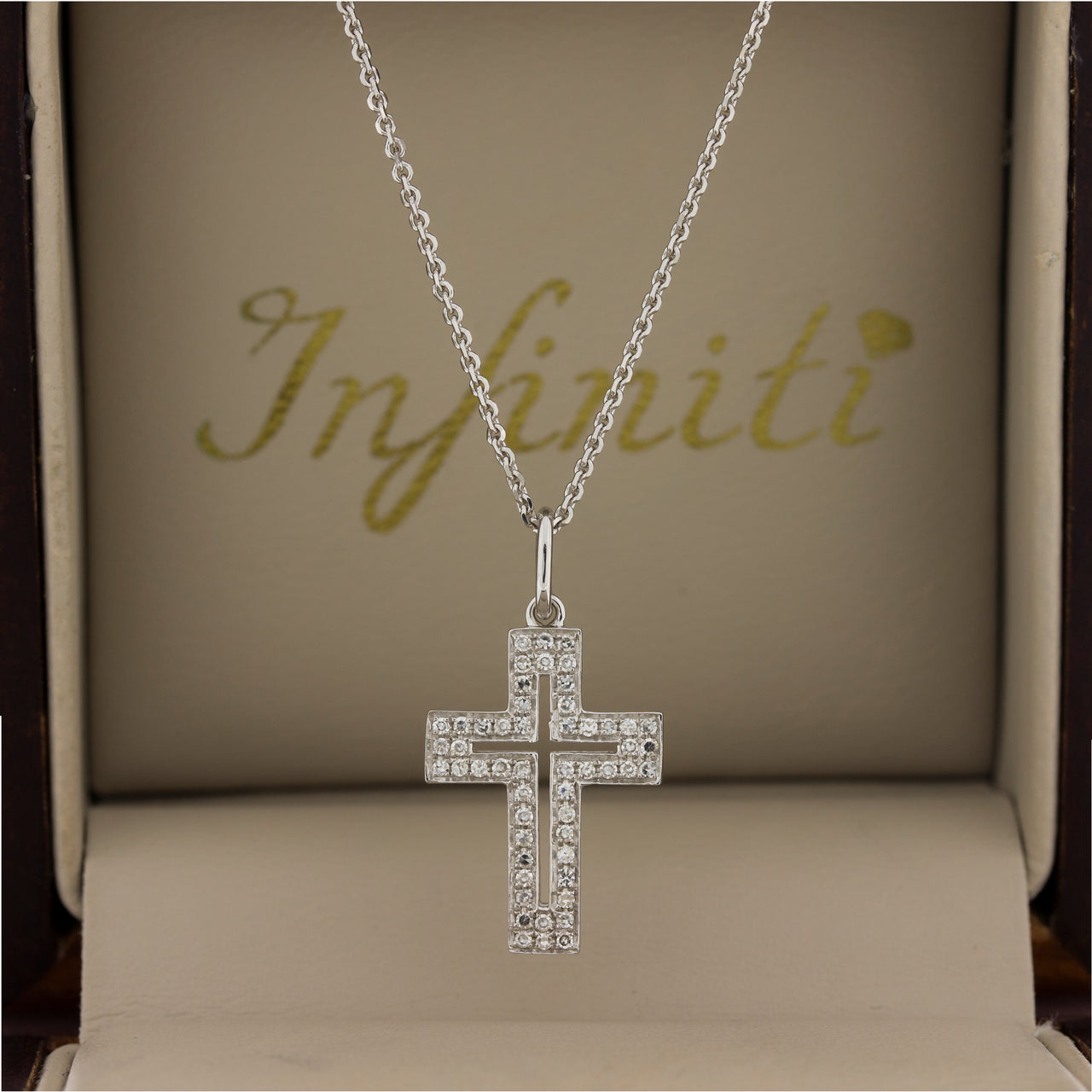 Cruz Oro Blanco 14k - Diamantes 12 Puntos Totales