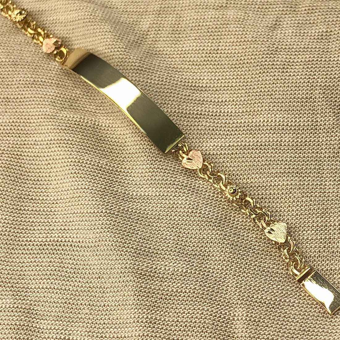 Esclava China Corazón y rocio, 11 cm Largo, Ancho 4 mm, Oro 10k - Infiniti Joyas