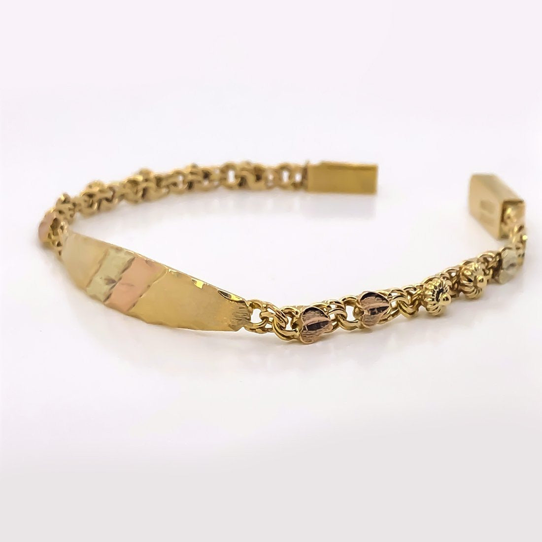Esclava China Corazón y rocio, 12 cm Largo, Ancho 4 mm, Oro 10k - Infiniti Joyas