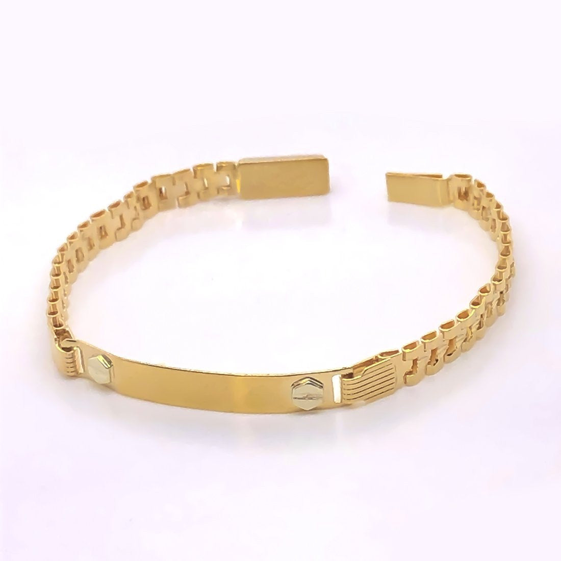 Esclava Tejido Rolex Oro 10k, Placa Lisa con tornillos 14 cm Largo, Ancho 4 mm Oro 10k - Infiniti Joyas