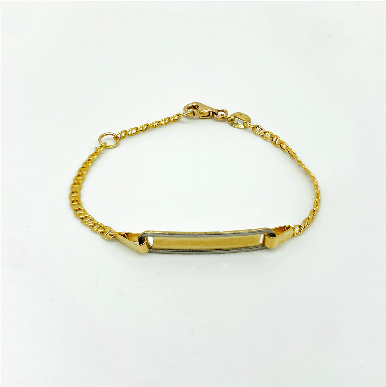 Esclava Oro 14k - Tejido Marinero con Placa 12-14 cm