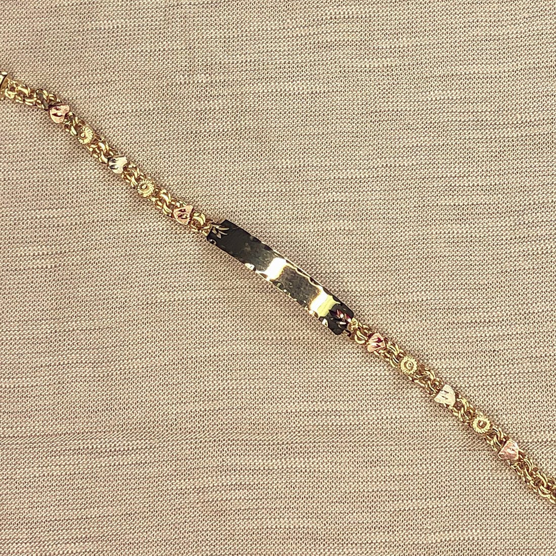 Esclava China Corazón y rocio, 12 cm Largo, Ancho 4 mm, Oro 10k - Infiniti Joyas