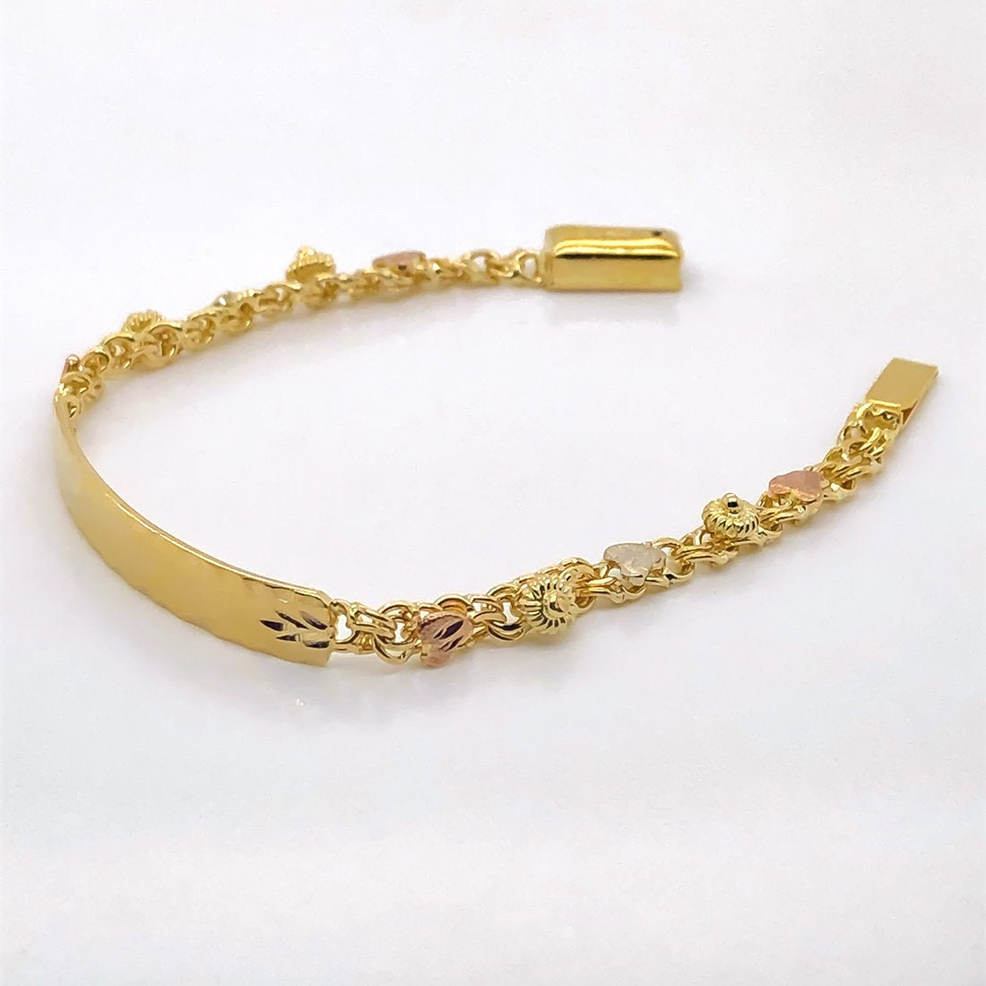 Esclava China Corazón y rocio, 12 cm Largo, Ancho 4 mm, Oro 10k - Infiniti Joyas