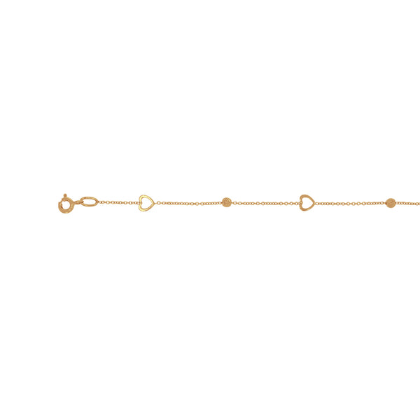 Pulsera Oro 10k - Corazones y Bolas de 17-19 cm Ajustable
