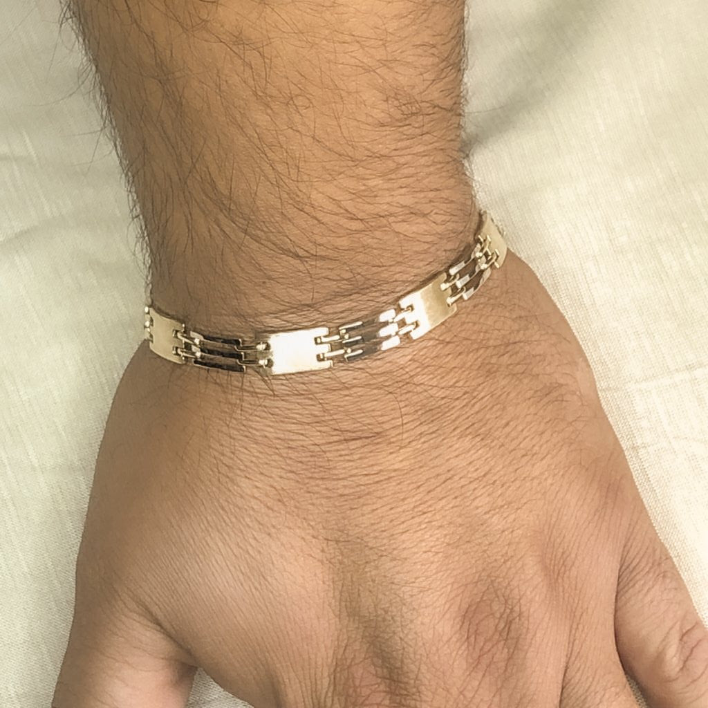 Esclava Oro 10k, plaquitas Oro Combinado, 22 cm Largo, Ancho 8 mm, Oro 10k - Infiniti Joyas