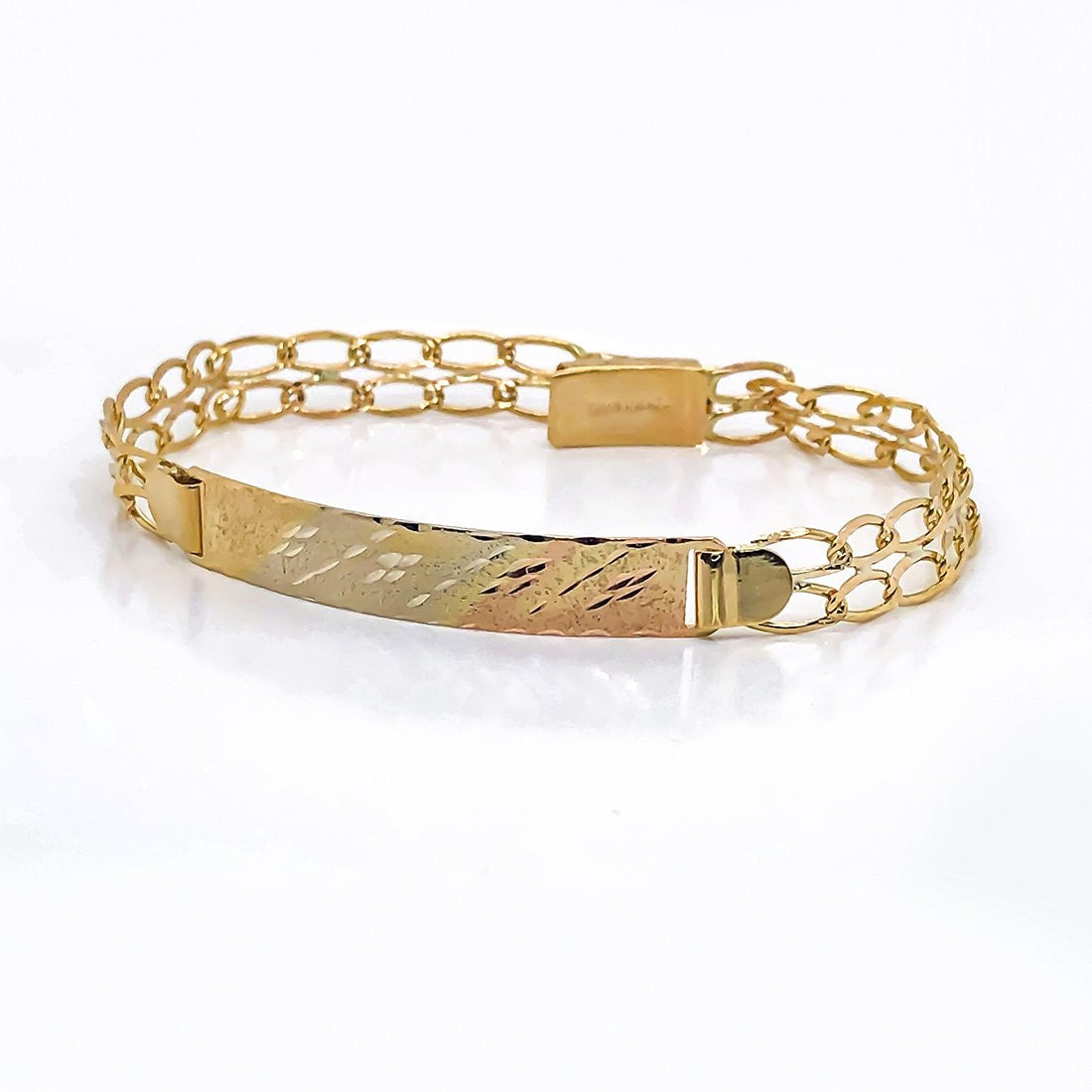 Esclava Oro 10k, Eslabón Diamantado, 20 cm Largo, Ancho 7 mm, Oro 10k - Infiniti Joyas