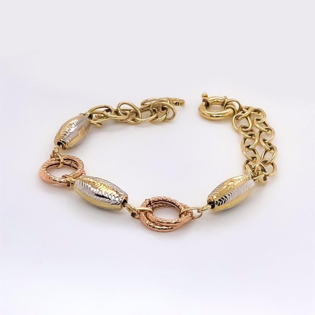 Pulsera Oro Florentino 10k, rombos y cí­rculos 19 cm Largo, Ancho 10 mm - Infiniti Joyas