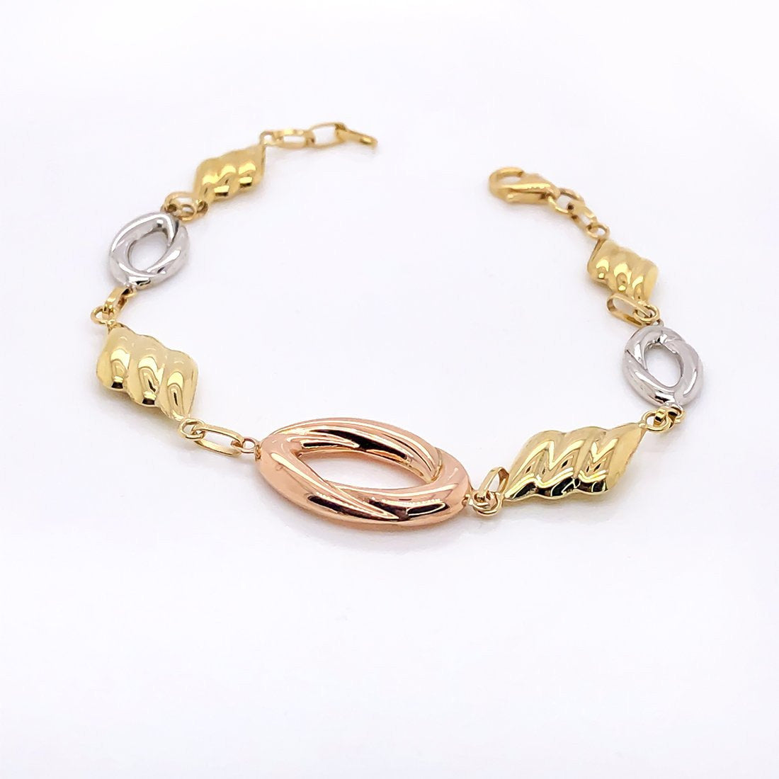 Pulsera Oro Florentino 10k, rombos y Oval, 18.5 cm Largo, Ancho 12 mm - Infiniti Joyas