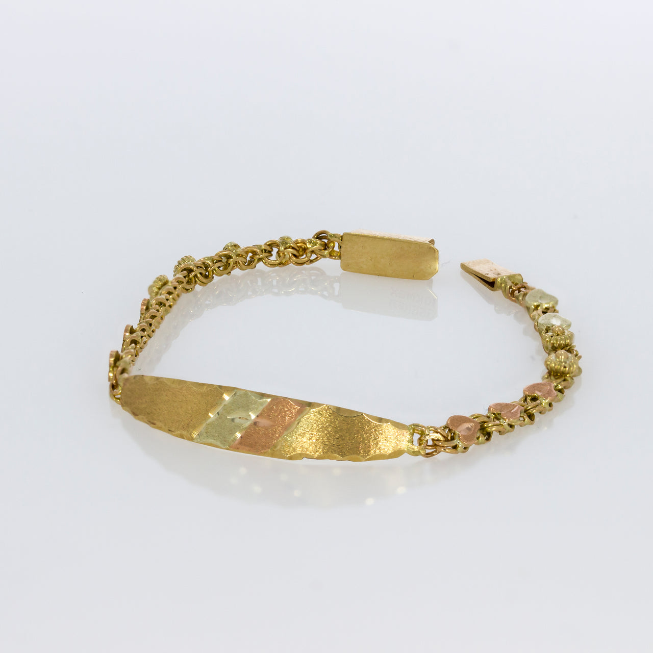 Esclava Oro 10k - Tejido Chino Corazón y Rocíos,14 cm Largo, 6 mm Ancho