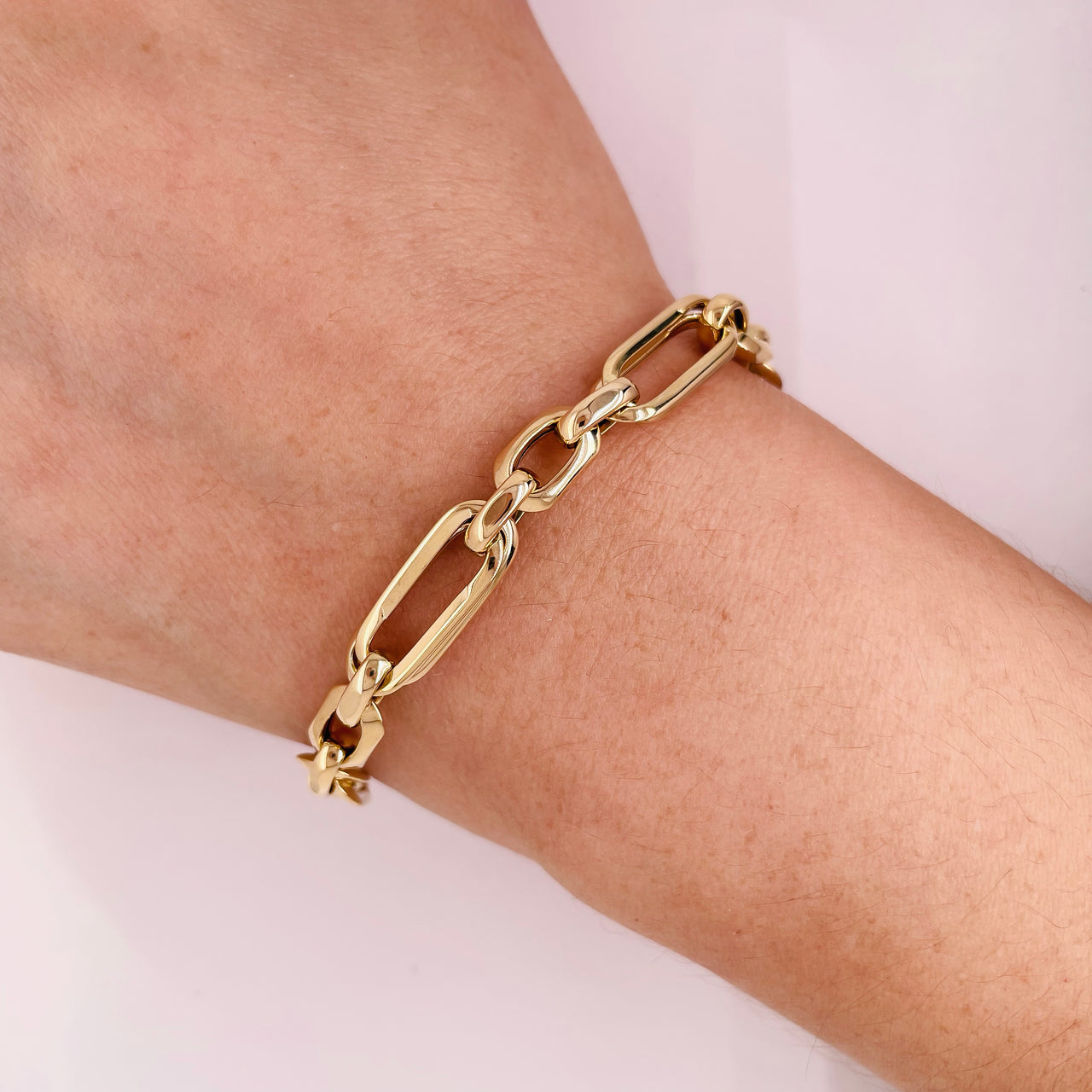 Pulsera Oro 14k - Tejido Doble Oval, 8 mm Ancho, 19.5 cm Largo