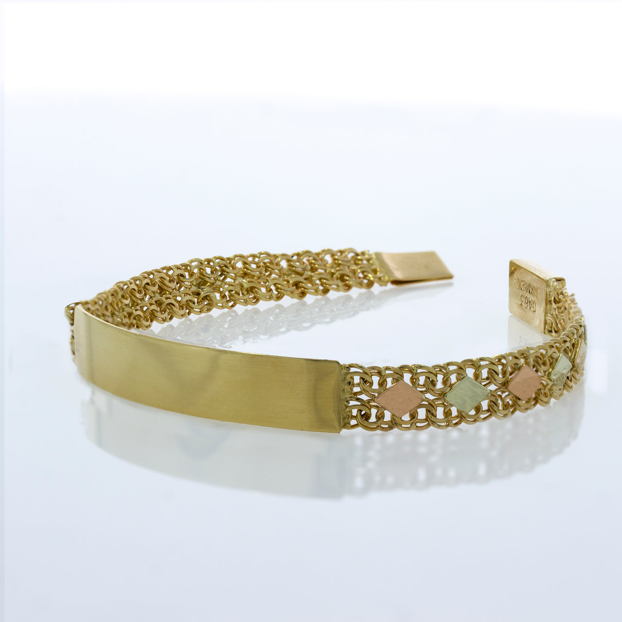 Esclava China Oro 10k, dos hilos con Rombos, 18 cm Largo, ancho 8 mm, Oro 10k
