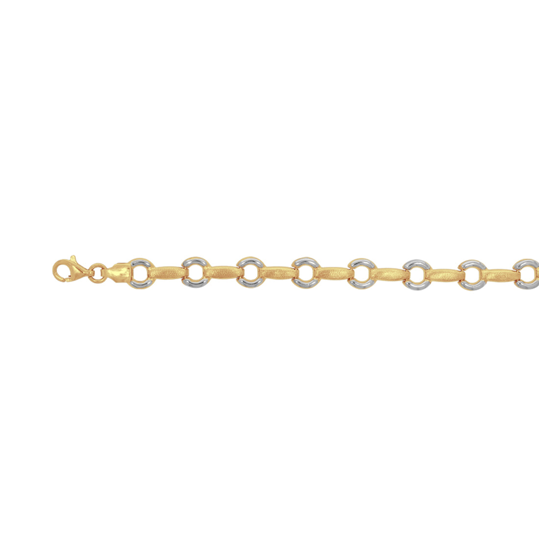 Pulsera Oro 10k, con Eslabón Círculo y barritas Lisas, Largo 18 cm, Ancho 7 mm, Oro 10k