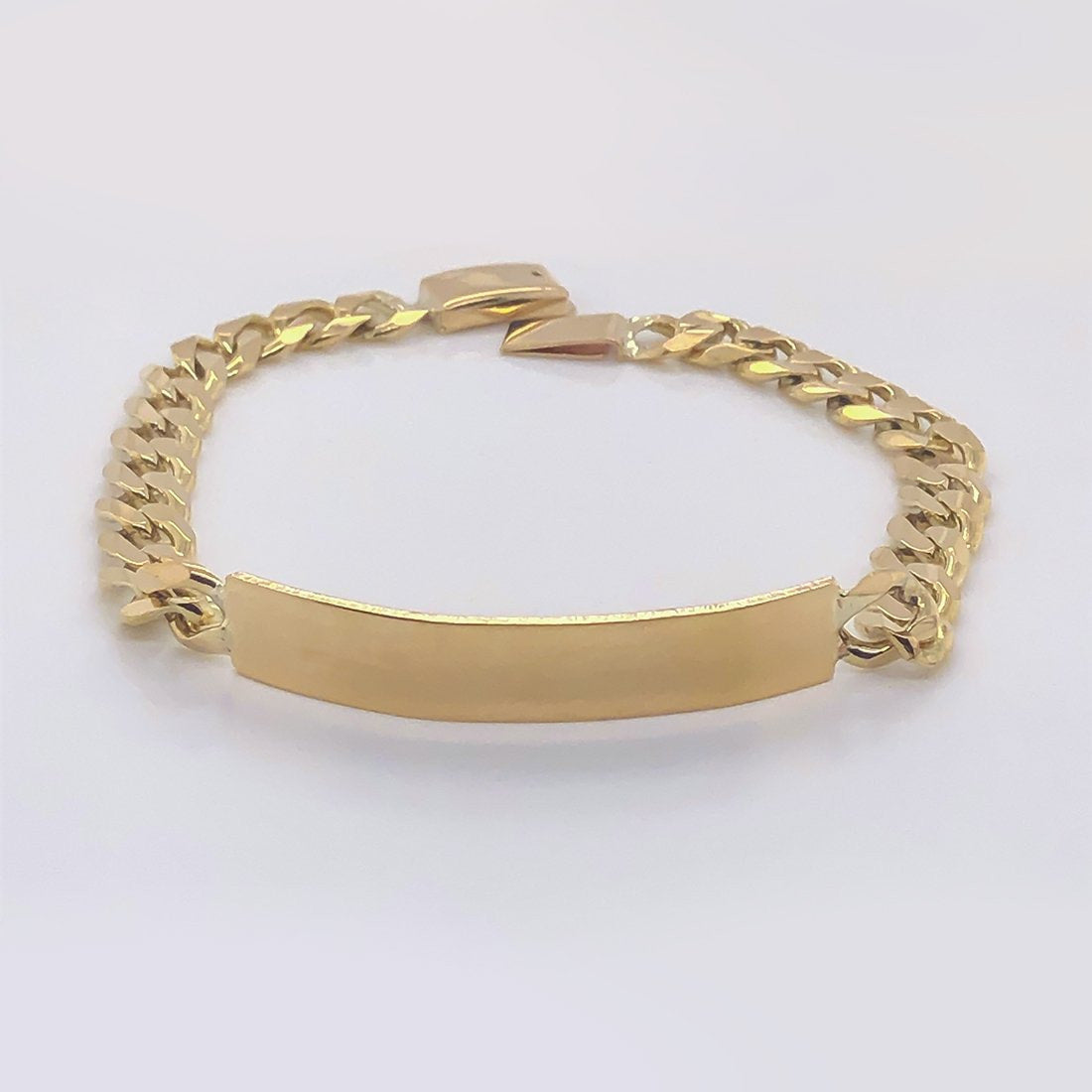 Esclava Barbado Oro 10k, con Placa Lisa, 21 cm de Largo, Ancho 8 mm, Oro 10k - Infiniti Joyas