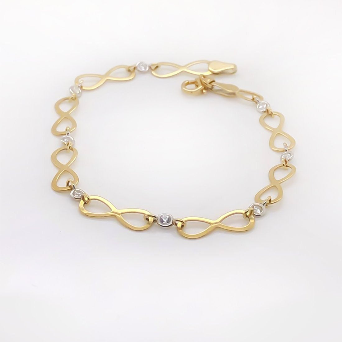 Pulsera Oro 10k, con Infinito y Zirconias, Largo 19 cm, Ancho 6 mm, Oro 10k - Infiniti Joyas