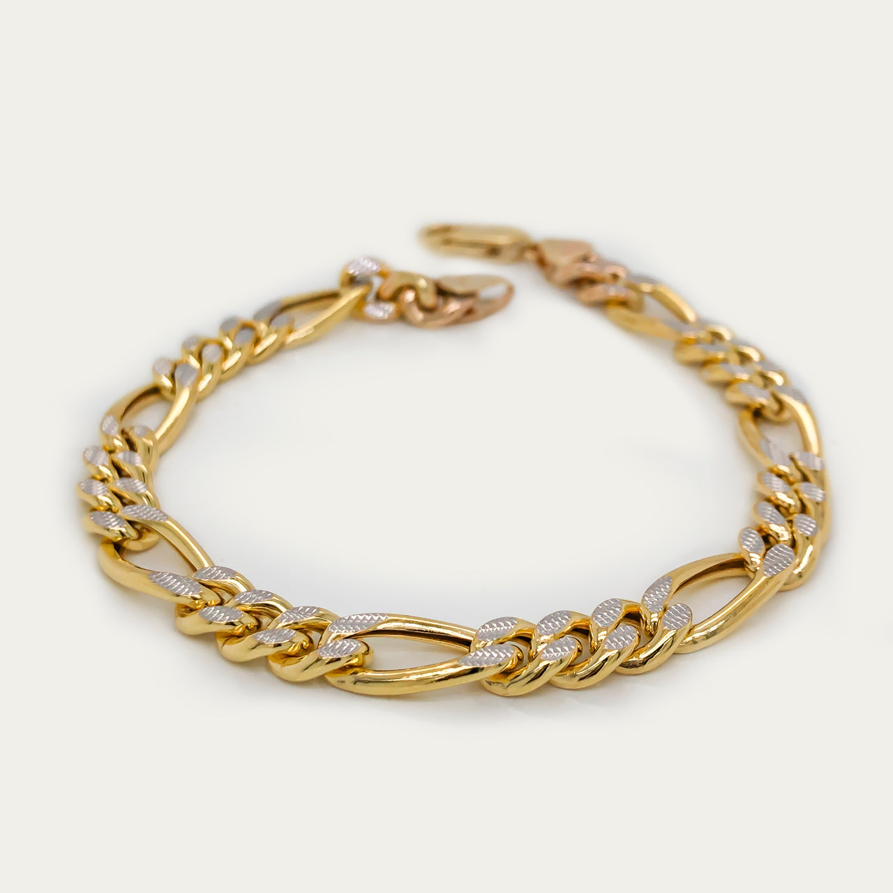 Esclava/Pulso Oro 10k, Cartie Diamantada y Platinada 6.5 mm