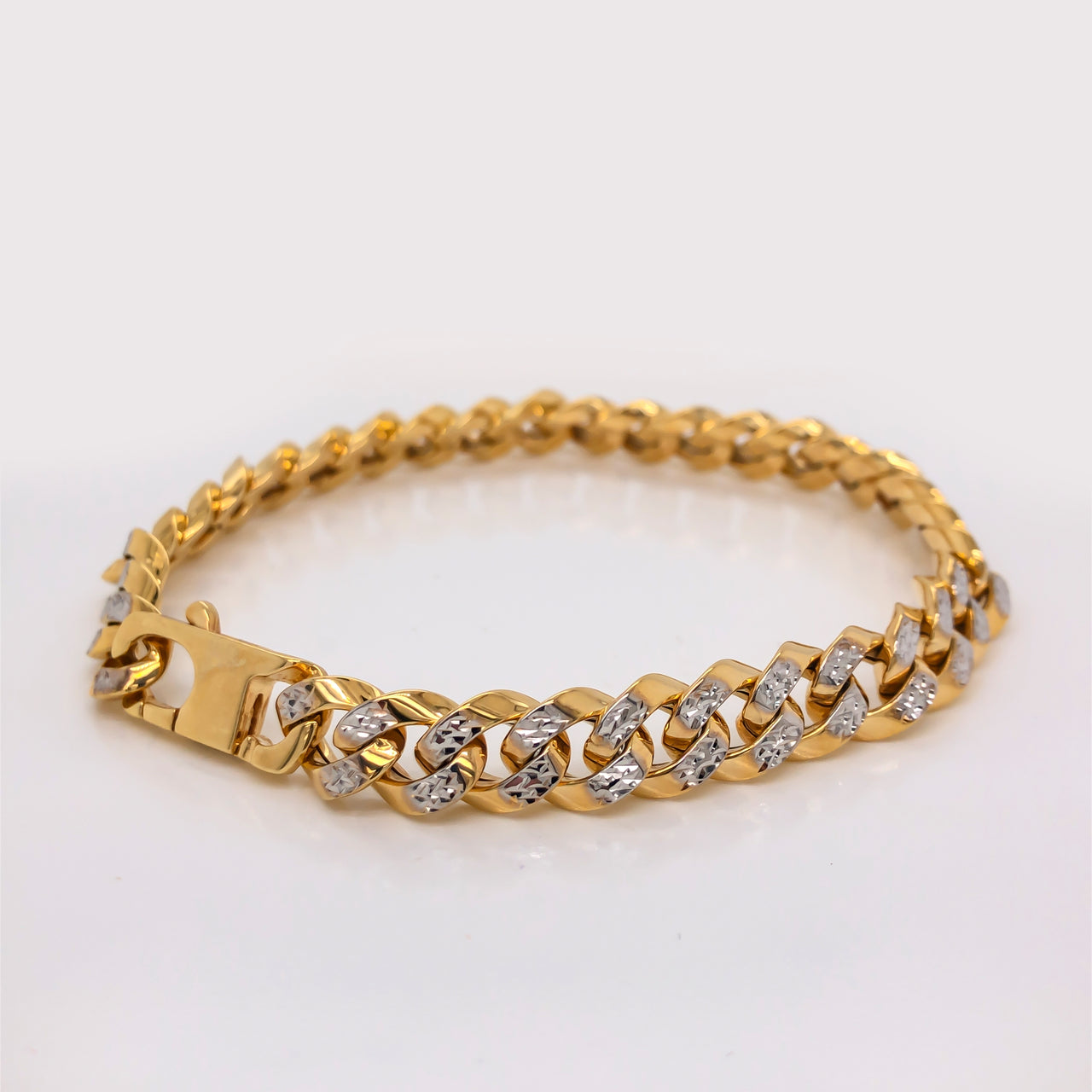 Esclava Oro 10k, Cubano Diamantado Platinado 8 mm