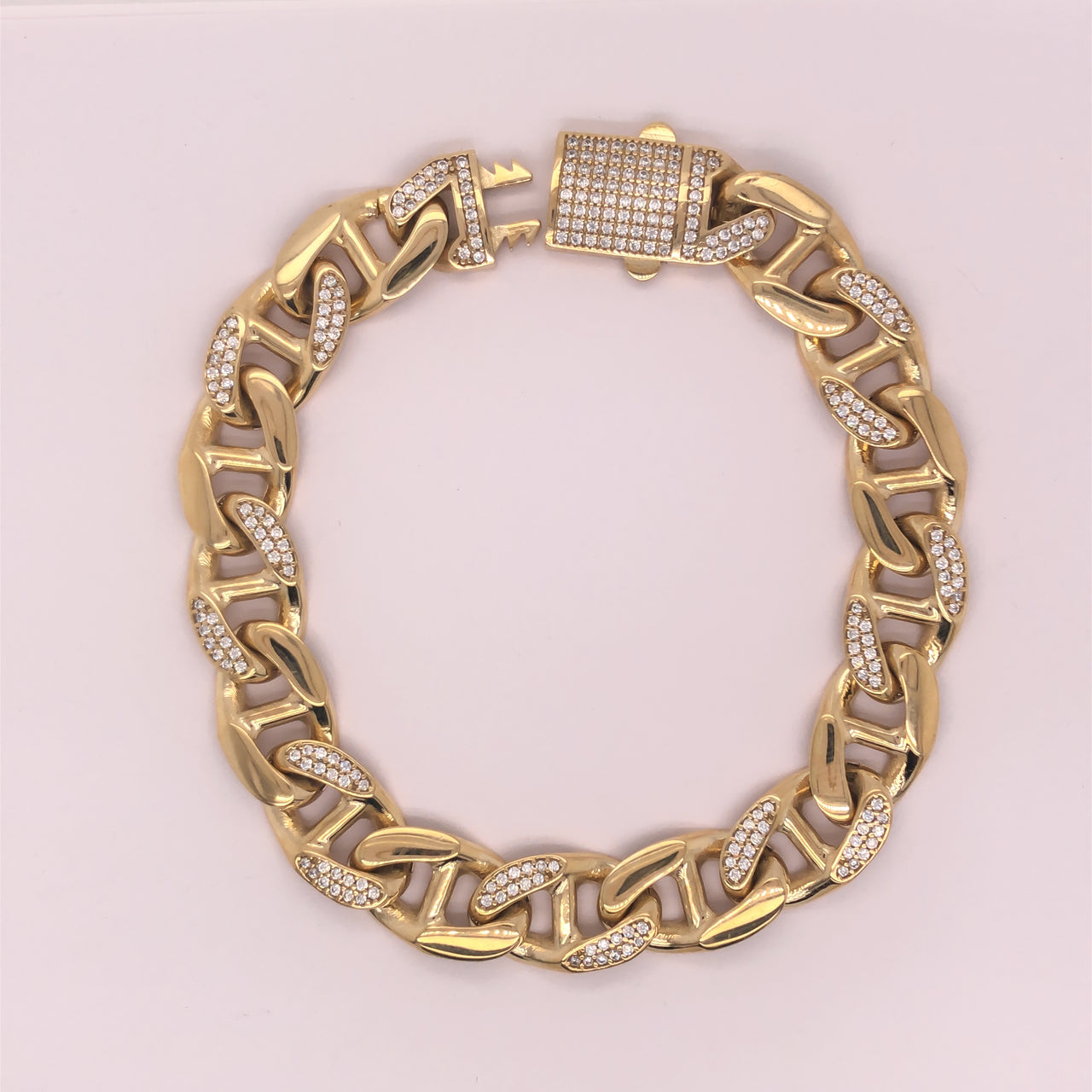 Pulso Oro 10k - Marinera con Zirconia de 21 cm, Ancho 11 mm