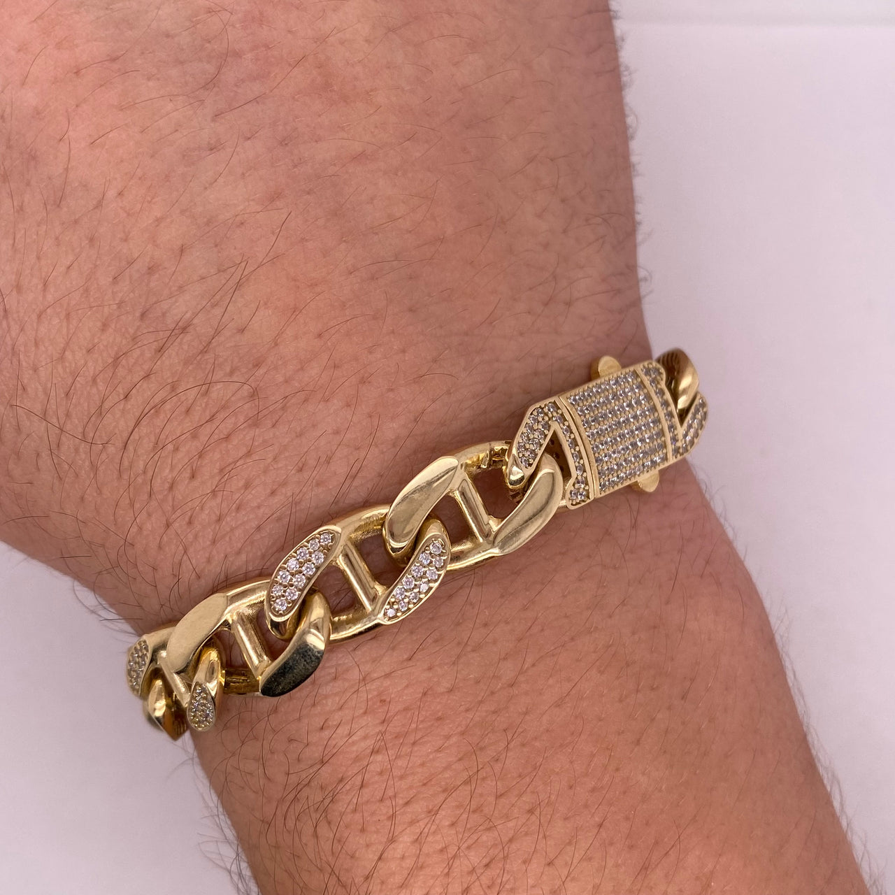 Pulso Oro 10k - Marinera con Zirconia de 21 cm, Ancho 11 mm